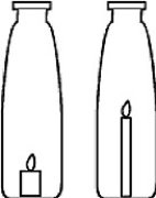 Two candles of the same mass, one wide and short and the other thin and tall, are placed in identical jars as shown below and lit at the same time. Lids are then placed on each jar. Which candle goes out first?   A)  the short candle B)  the tall candle C)  Both candles go out at the same time. D)  There is no way to know which candle will go out first.