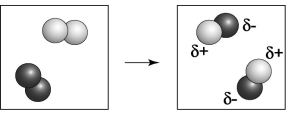 Which element is closer to the upper right corner of the periodic table, the one indicated by the lighter colored atoms or the darker colored atoms?   A)  the element indicated by the darker color B)  the element indicated by the lighter color C)  More information is needed in order to determine which element is closer to the upper right of the periodic table. D)  Both the lighter and darker colored elements are likely found at the upper right corner of the periodic table.