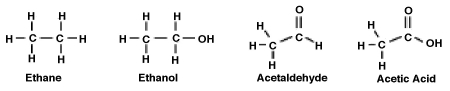 Consider the following molecules. What is the relationship between the degree to which the molecule is oxidized and its polarity?   A)  The greater the degree of oxidation, the more polar the molecule. Therefore, acetic acid is both the most oxidized and the most polar. B)  The greater the degree of oxidation, the less polar the molecule. Therefore, ethane is both the most oxidized and the least polar. C)  Only acetaldehyde and acetic acid are oxidized and polar because they contain a double-bonded carbon-oxygen bond, C=O. Of the two, acetaldehyde is more polar. D)  There is no correlation between degree to which a molecule is oxidized and its polarity.