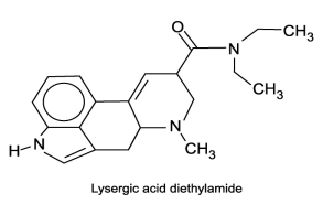 In water, does the molecule lysergic acid diethylamide act as an acid, a base, neither or both?   A)  acid B)  base C)  neither an acid or a base D)  both as an acid and as a base