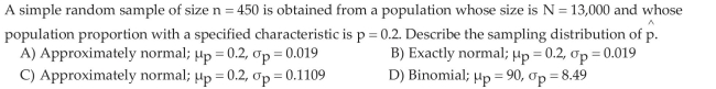 Describe the Sampling Distribution of a Sample Proportion  <div style=padding-top: 35px> 