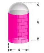  A large grain silo is to be constructed in the shape of a circular cylinder with a hemisphere attached to the top (see the figure) . The diameter of the silo is to be 36 feet, but the height is yet to be determined. Find the height h of the silo that will result in a capacity of 15,876 π ft <sup> 3 </sup>.   A)   h = 55  feet B)   h = 60  feet C)   h = 110  feet D)   h = 43  feet E)   h = 57  feet 