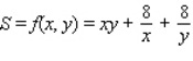 An open rectangular box having a volume of   is to be constructed from a tin sheet. Find the dimensions of such a box if the amount of material used in its construction is to be minimal. Hint: Let the dimensions of the box be x by y by z. Then, xyz = 108 and the amount of material used is given by S = xy + 2yz + 2xz. Show that   Minimize f(x, y)  A)  x = 1; y = 1; z = 2 B)  x = 2; y = 2; z = 1 C)  x = 2; y = 1; z = 1 D)  x = 2; y = 1; z = 2