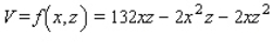 Postal regulations specify that the combined length and girth of a parcel sent by parcel post may not exceed 132 in. Find the dimensions of the rectangular package that would have the greatest possible volume under these regulations. (Hint: Let the dimensions of the box be   by   by   (see the figure below). Then,   , and the volume   . So that   . Maximize   .)   x = __________ inches y = __________ inches z = __________ inches V = __________ cubic inches