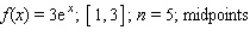 Find an approximation of the area of the region R under the graph of the function f on the interval [a, b]. Use n subintervals and choose the representative points as indicated. Please round your answer to two decimal places.   A)  49.99 sq units B)  42.37 sq units C)  63.21 sq units D)  30.32 sq units E)  51.76 sq units