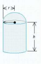 A grain silo has the shape of a right circular cylinder surmounted by a hemisphere (see the figure) . If the silo is to have a capacity of   , find the radius and height of the silo that requires the least amount of material to construct. Hint: The volume of the silo is   , and the surface area (including the floor)  is   .   A)    B)    C)    D)   