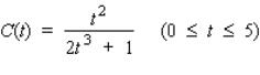 The concentration (in milligrams/cubic centimeter)  of a certain drug in a patient's body t hr after injection is given by   interval where N is decreasing. When is the concentration of the drug increasing and when is it decreasing? A)  Decreasing on (0, 2.5)  B)  Increasing on (0, 1)  and decreasing on (1, 5)  C)  Increasing on (0, 10)  D)  The concentration of the drug is constant.