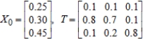 Find   (the probability distribution of the system after two observations) for the given distribution vector   and the given transition matrix   . ​  