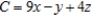 Use the simplex method for solving nonstandard problems to solve the given linear programming problem.     x = __________ y = __________ z = __________ C = __________