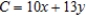 Solve the linear programming problem by the method of corners. Minimize     subject to         A)  x = 3; y = 3; C = 69 B)  x = 9; y = 1; C = 103 C)  x = 1; y = 9; C = 127 D)  x = 3; y = 3; C = 64
