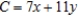 Solve the linear programming problem by the method of corners. Minimize     subject to       A)  x = 14; y = 3; C = 131 B)  x = 5; y = 7.5; C = 116.5 C)  x = 14; y = 3; C = 133 D)  x = 5; y = 7.5; C = 117.5