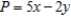 Solve the linear programming problem by the method of corners. Maximize   subject to       A)  x = 3; y = 4; P = 8 B)  x = 3; y = 4; P = 7 C)  x = 3; y =   ; P = 7 D)  x = 4; y = 4; P = 7 E)  x = 3; y = 5; P = 7