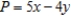 Solve the linear programming problem by the method of corners. Maximize   subject to         A)  x = 25; y = 5; P = 105 B)  x = 0; y = 25; P = 105 C)  x = 10; y = 5; P = 30 D)  x = 25; y = 5; P = -100 E)  x = 0; y = 25; P = -100