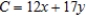 Solve the linear programming problem by the method of corners.    x = __________; y = __________; C = __________