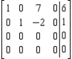 Given that the augmented matrix in row-reduced form is equivalent to the augmented matrix of a system of linear equations, determine whether the system has a solution and find the solution or solutions to the system, if they exist.   A)    B)    C)    D)    E)  The system is inconsistent