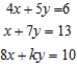 Determine the value of k so that the following system of linear equations has a solution and then find the solution. ​   ​ A)    B)    C)    D)    E)   