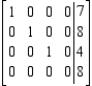 Given that the augmented matrix in row-reduced form is equivalent to the augmented matrix of a system of linear equations, determine whether the system has a solution and find the solution or solutions to the system, if they exist. If not, answer inconsistent.  