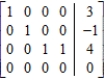 Given that the augmented matrix in row reduced form is equivalent to the augmented matrix of a system of linear equations, determine whether the system has a solution. ​   ​ __________ (yes/no) ​ Find the solution or solutions to the system, if they exist. ​   __________ ​   __________ ​   __________ ​   __________