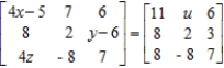 Solve for u, x, y, and z in the matrix equation.   A)    B)    C)    D)   