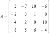 Identify the row matrix. What is its transpose?         Row matrix: __________ (A,B,C or D) Transpose: __________