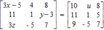 Solve for u, x, y, and z in the matrix equation.  