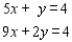 Writing a matrix equation that is equivalent to the given system of linear equations, solve the system using the inverse matrix.   A)  x = 6, y = -16 B)  x = 4, y = -19 C)  x = 4, y = -16 D)  x = 6, y = -19 E)  The system is inconsistent.