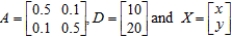 Solve the matrix equation   for the given matrices A, D and X. ​   ​ Round each number to two decimal places, if necessary. ​ x = __________ ​ y = __________