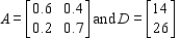 In this problem matrix A is an input-output matrix associated with an economy, and matrix D (units in millions of dollars) is a demand vector. Find the final outputs of each industry so that the demands of both industry and the open sector are met.   The final output of first industry is $ __________ million. The final output of second industry is $ __________ million.