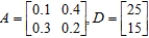 Matrix A is an input-output matrix associated with an economy, and matrix D (units in millions of dollars) is a demand vector. Find the final outputs of each industry so that the demands of both industry and the open sector are met. ​   ​ Round each answer to two decimal places, if necessary. ​ $__________ million output of the first sector ​ $__________ million output of the second sector
