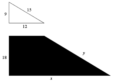 Find the value of y so that the shaded figure is a gnomon to the white triangle.  