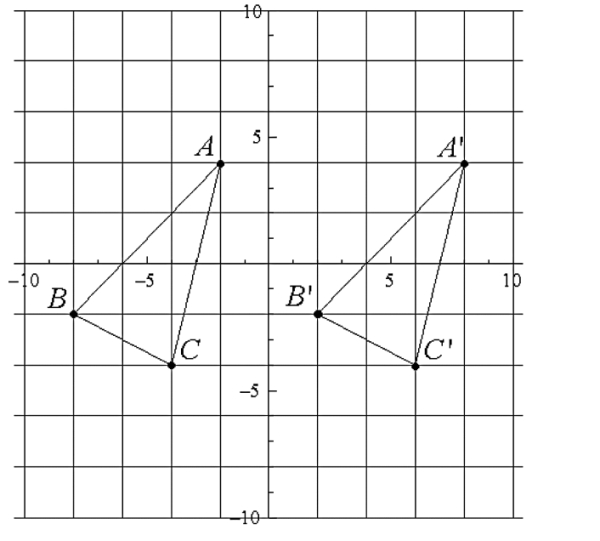Consider the diagram shown below. Triangle ABC has been mapped to triangle A'B'C' using a single rigid motion. What type of rigid motion was done to complete this mapping?  