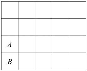 The game Doodle-Chip consists of moving a marker around a board. Once on a square, the marker can move to any other square which is diagonal (kitty-corner) with the square occupied. Is it possible to place the marker on the board at position A, move to every other square once and only once, and end on the square labeled B? (a) Yes (b) No  