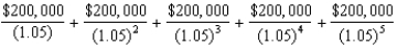 The present value of the lottery winnings is:   = $190,476.19 + $181,405.990 + $172,767.52 + $164,540.50 + $156,705.23 = $865,895.33