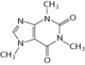 Below is a molecule of caffeine. Which of the following features are not present in a molecule of caffeine?   A)  a carbonyl group B)  a carboxyl group C)  a methyl group D)  a double bond