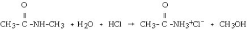 Which of the following is the reaction for the acid hydrolysis of N-methylacetamide? A)    B)    C)    D)    E)   