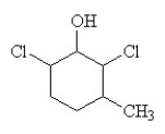 The condensed structural formula for 2,3-dichloro-4-methylcyclohexanol is A)    B)    C)    D)    E)   