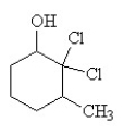 The condensed structural formula for 2,3-dichloro-4-methylcyclohexanol is A)    B)    C)    D)    E)   