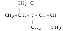 What is the IUPAC name for the following compound?   A)  4-chloro-4,5-dimethyl-2-hexene B)  3-chloro-1,3,4-trimethyl-1-pentene C)  3-chloro-2,3-dimethyl-4-hexene D)  3-chloro-2,3,5-trimethyl-4-pentene E)  3-chloro-1,3,4,4-tetramethyl-1-butene
