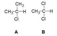 Use the structures below to answer:    A)  A is chiral and B is achiral B)  A is achiral and B is chiral C)  both A and B are chiral D)  both A and B are achiral