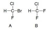Use the structures below to answer:    A)  A is chiral and B is achiral B)  A is achiral and B is chiral C)  both A and B are chiral D)  both A and B are achiral