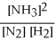 The equation for the formation of ammonia from nitrogen and hydrogen is shown below. What is the form of the equilibrium constant?  3H2(g)  + N2(g)  ⇌ 2NH₃(g)  A)    B)    C)    D)    E)   
