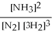 The equation for the formation of ammonia from nitrogen and hydrogen is shown below. What is the form of the equilibrium constant?  3H2(g)  + N2(g)  ⇌ 2NH₃(g)  A)    B)    C)    D)    E)   