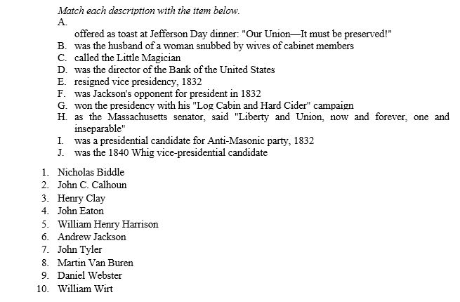 MATCHING Match each description with the item below.  <div style=padding-top: 35px> 