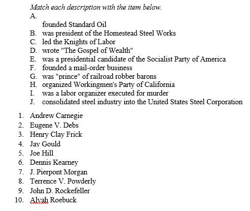 MATCHING Match each description with the item below.  <div style=padding-top: 35px> 