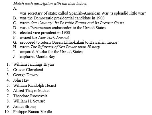 MATCHING Match each description with the item below.