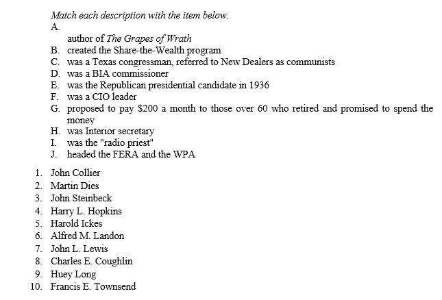 MATCHING Match each description with the item below.