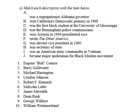 MATCHING Match each description with the item below.