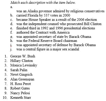 MATCHING Match each description with the item below.