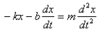 The differential equation for a damped oscillator is   If the damping is not too large,the time constant for the motion of this oscillator is determined by the A) spring constant k and the mass m of the system. B) spring constant k and the damping coefficient b of the system. C) mass m and the damping coefficient b of the system. D) initial displacement of the system. E) initial velocity of the system.
