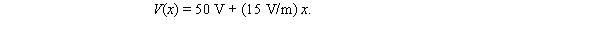 The electric potential in a region of space is given by   The electric field in this region is A) 50 V   B) (15 V/m) x   C) (50 V/m + 15 V/m)    D) (15 V/m)    E) -(15 V/m)   